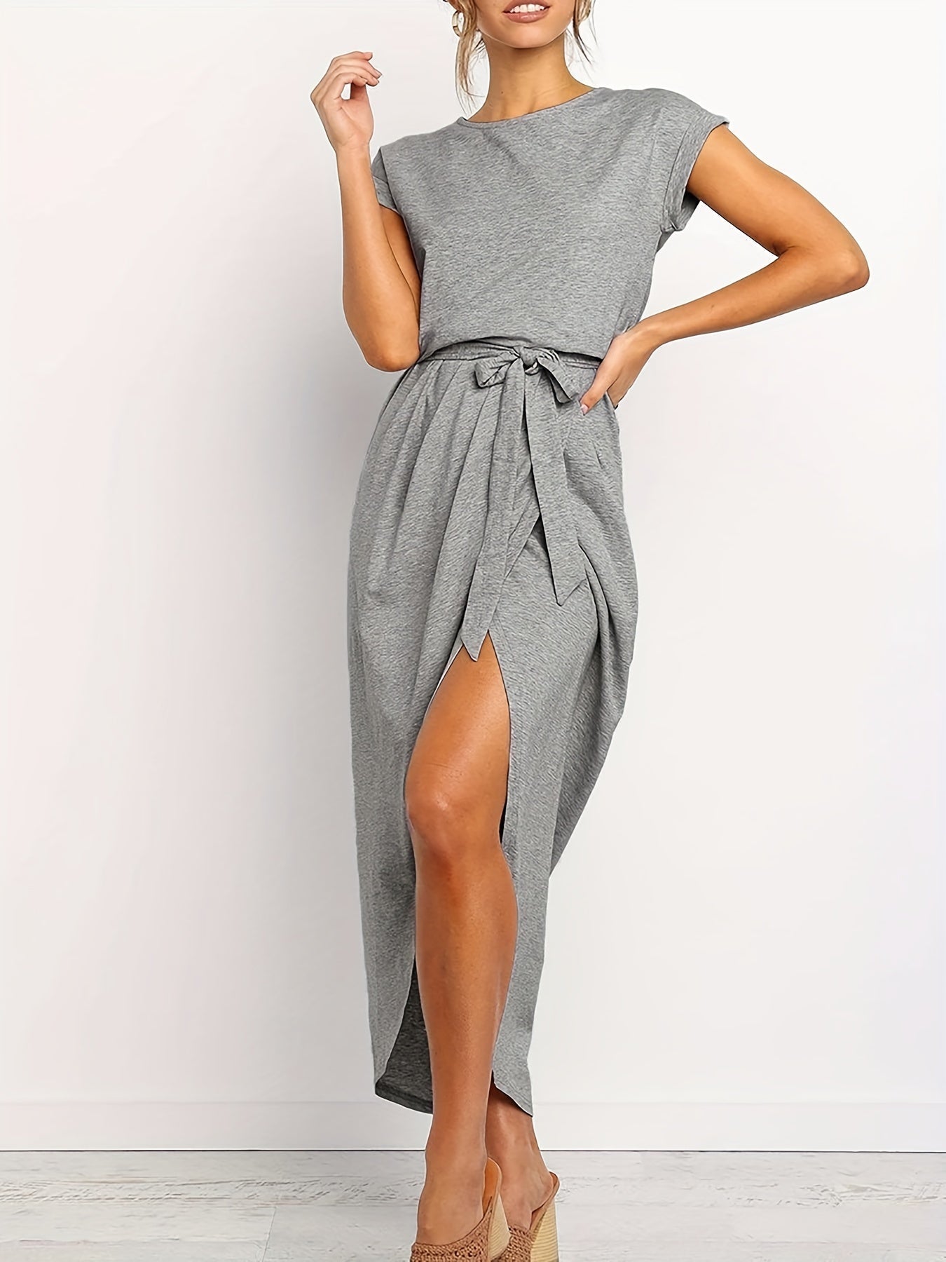 Ivyshape | Women's Ribbon Tie Dress Slit