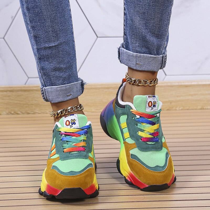 Ivyshape | Swiftstep Comfortable Rainbow Sneakers