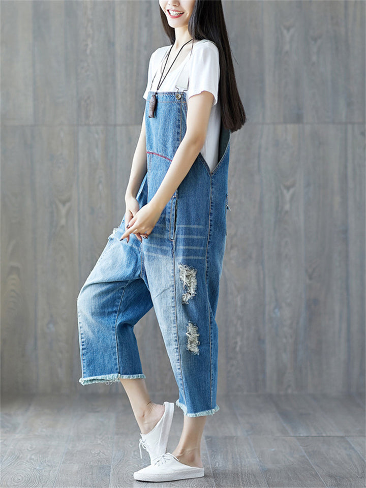 Fashion Tassel Ripped Denim Jumpsuits