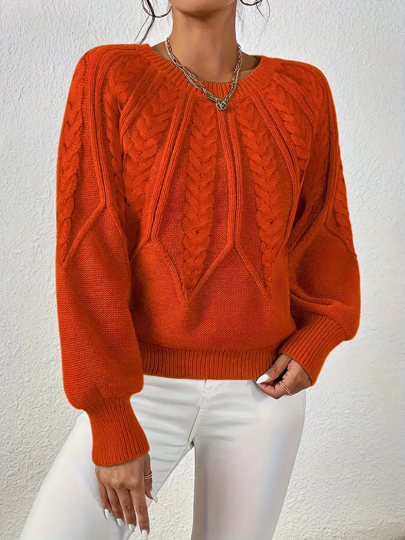 Ivyshape | Pullover Round Neck with Cable Pattern