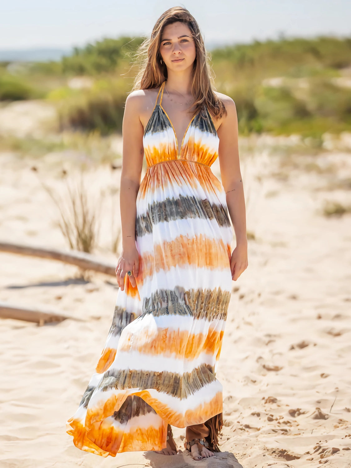 Ivyshape | Tie-Dye Halter Neck Sleeveless Dress