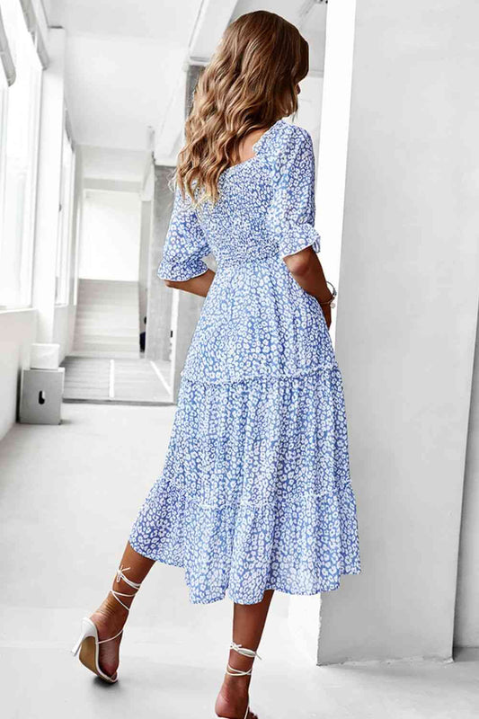 Ditsy Floral Off-Shoulder Smocked Midi Dress