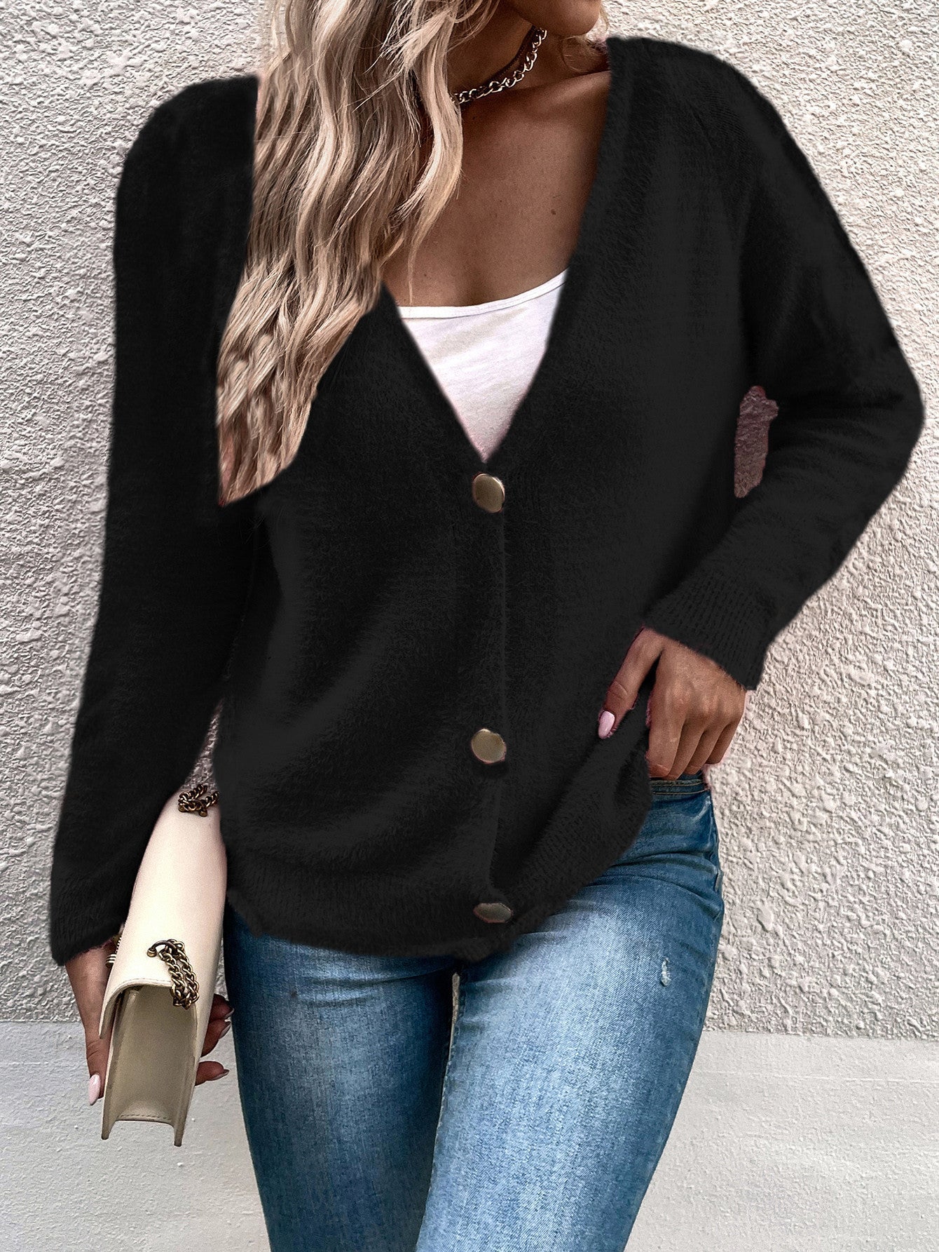 Ivyshape | Women'S Relaxed Soft Sweater With Deep V-Neck