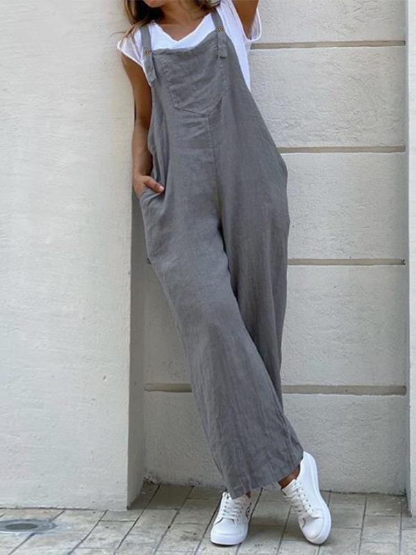 Solid Color Long Jumpsuit