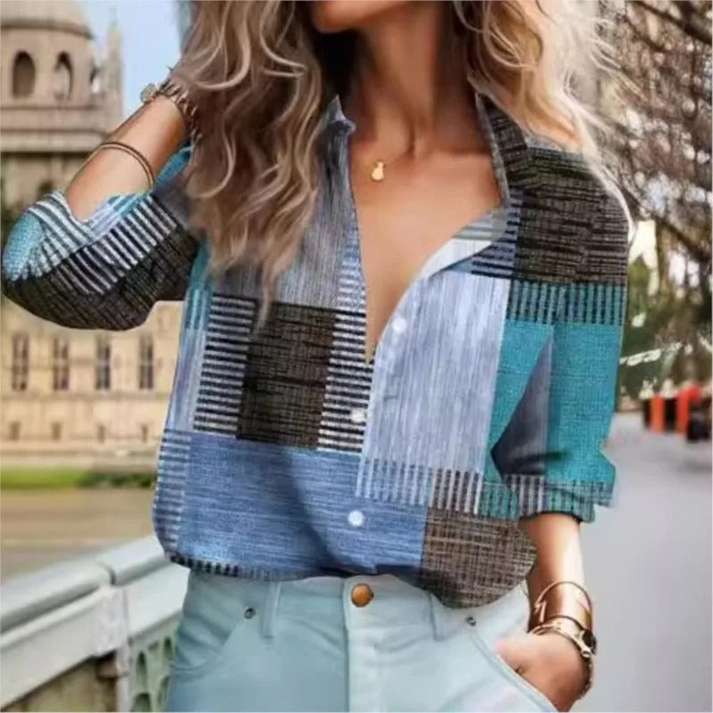 Fashionable Striped Button-Up Shirt for Women