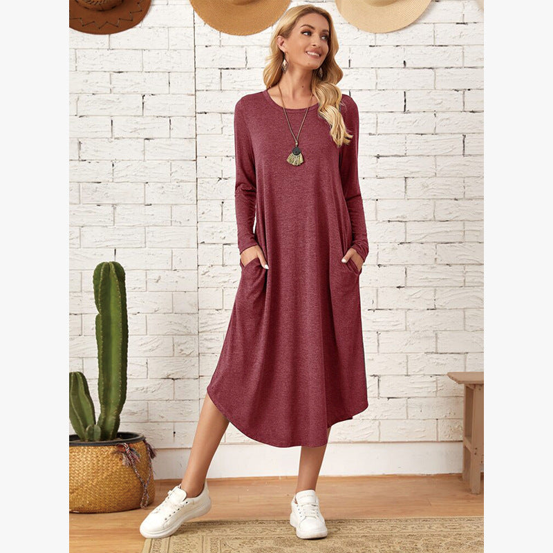 Ivyshape | Solid Color Casual Long Sleeve Dress