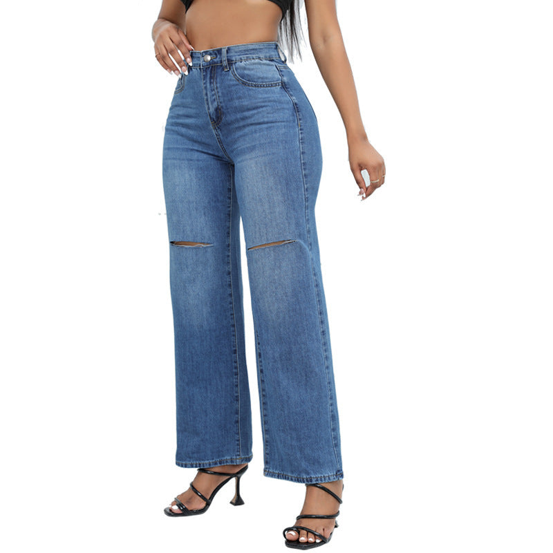 Ivyshape | Women'sRipped Wide-Leg Jeans