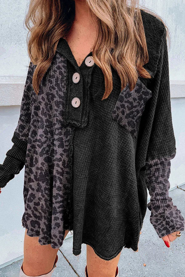 Ivyshape | Leopard Pullover Button Pocket Shirt