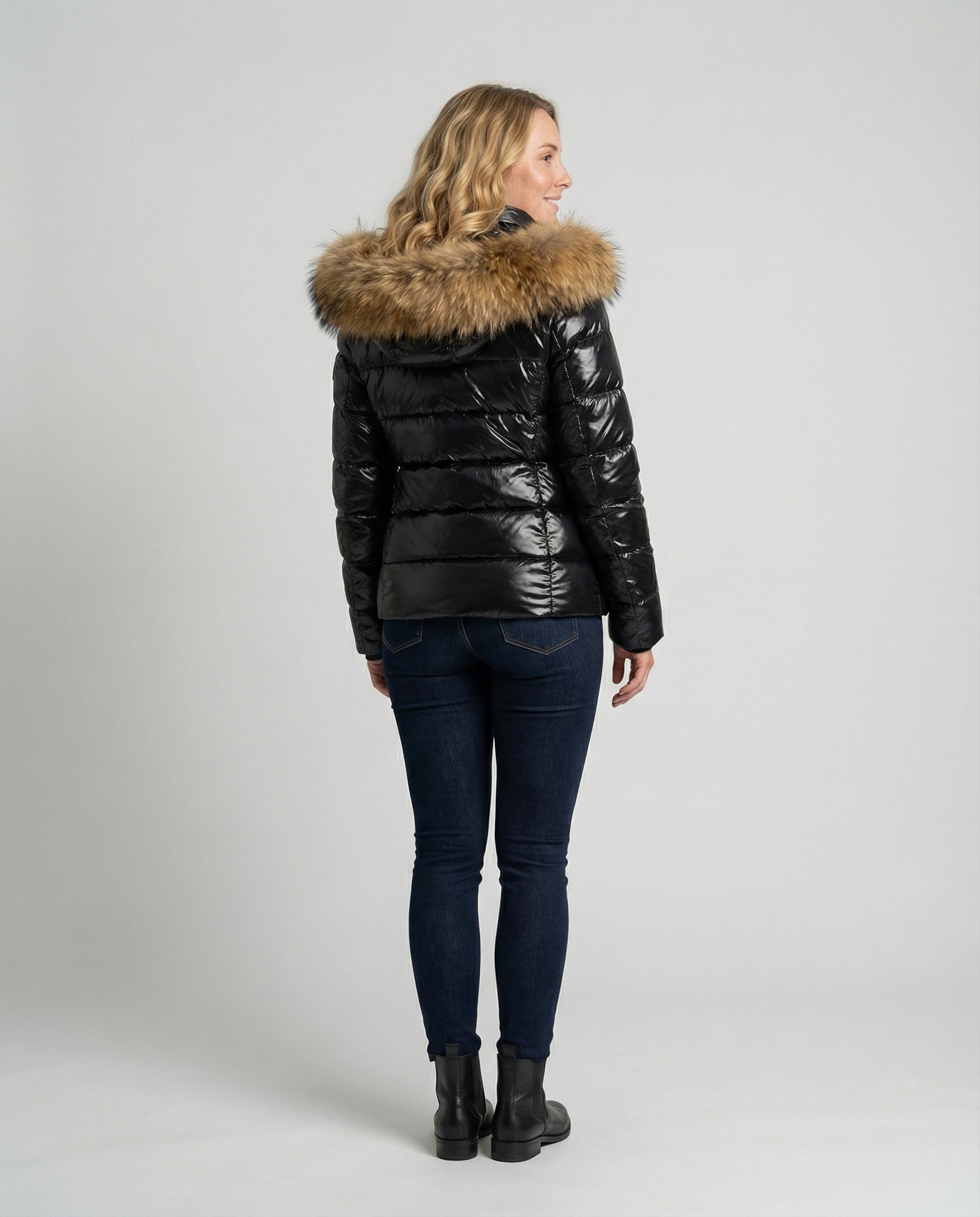 winter jacket with faux fur collar and insulated cold-weather design