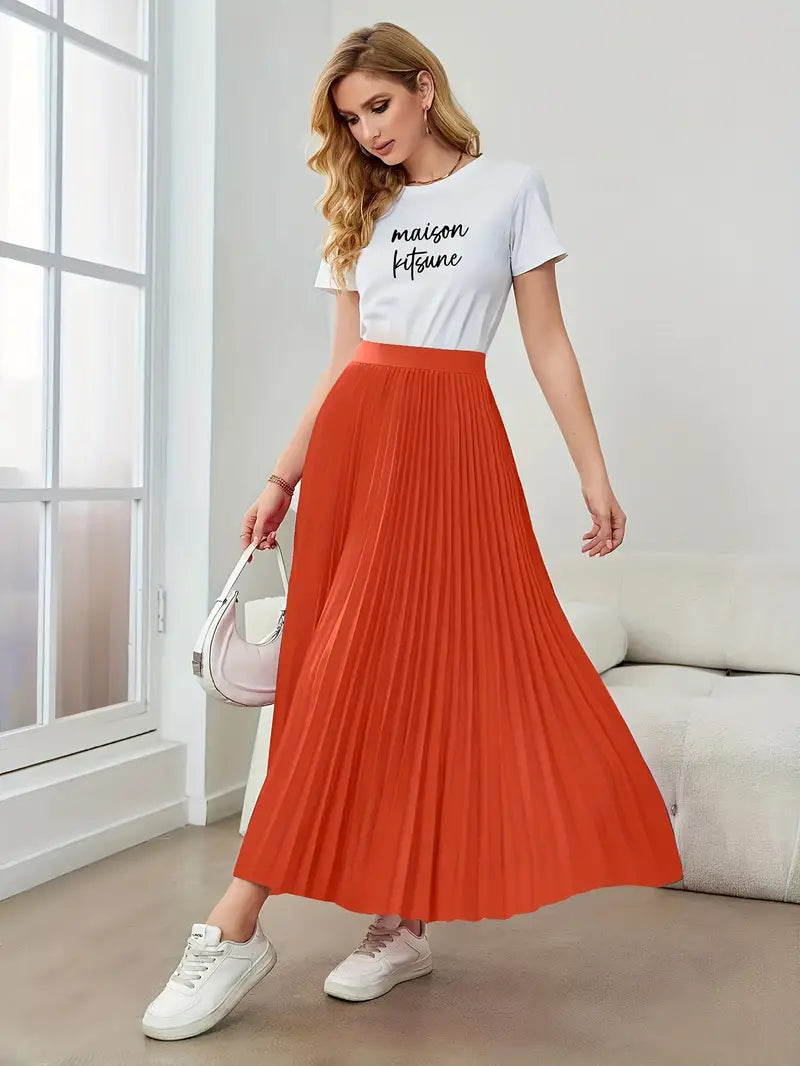 Ivyshape | Women's Stylish Pleated Skirt Long