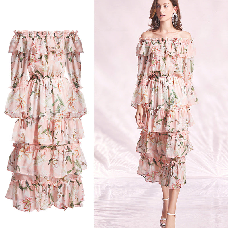 Summer Elegant Sleeveless Floral Ruffles Maxi Dress Pink | Ideal for Summer