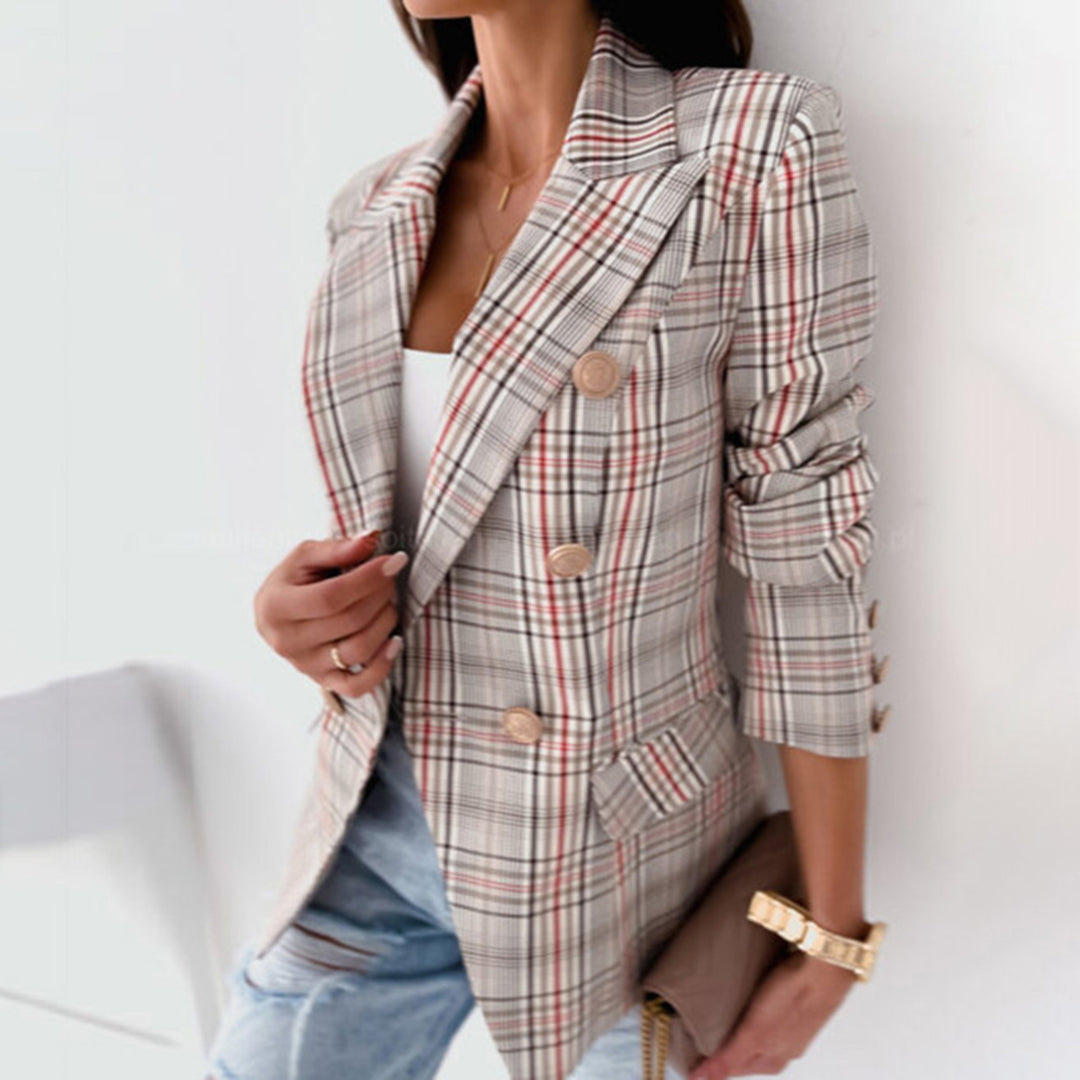 Ivyshape | Women's Formal Checkered Style Coat Formal