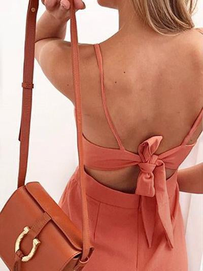 Sexy Spaghetti Strap Solid Color Wide Leg Pants Jumpsuit Rompers