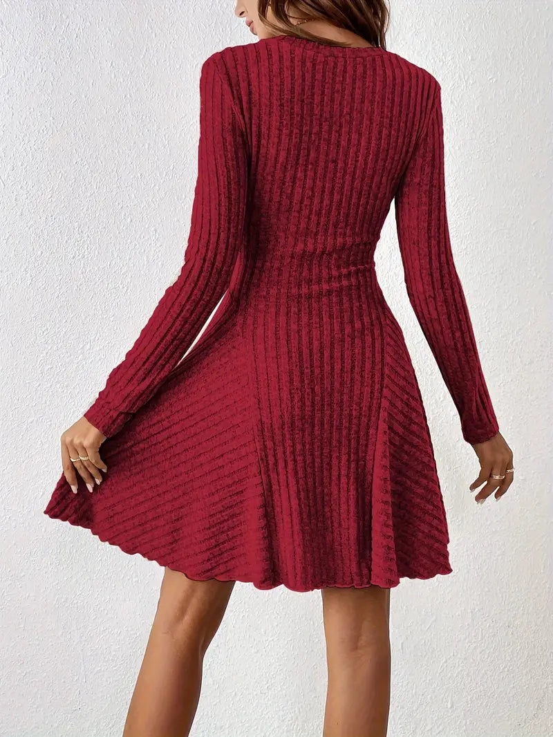 Ivyshape | Women's Chic Flowy Mini Dress Long Sleeve