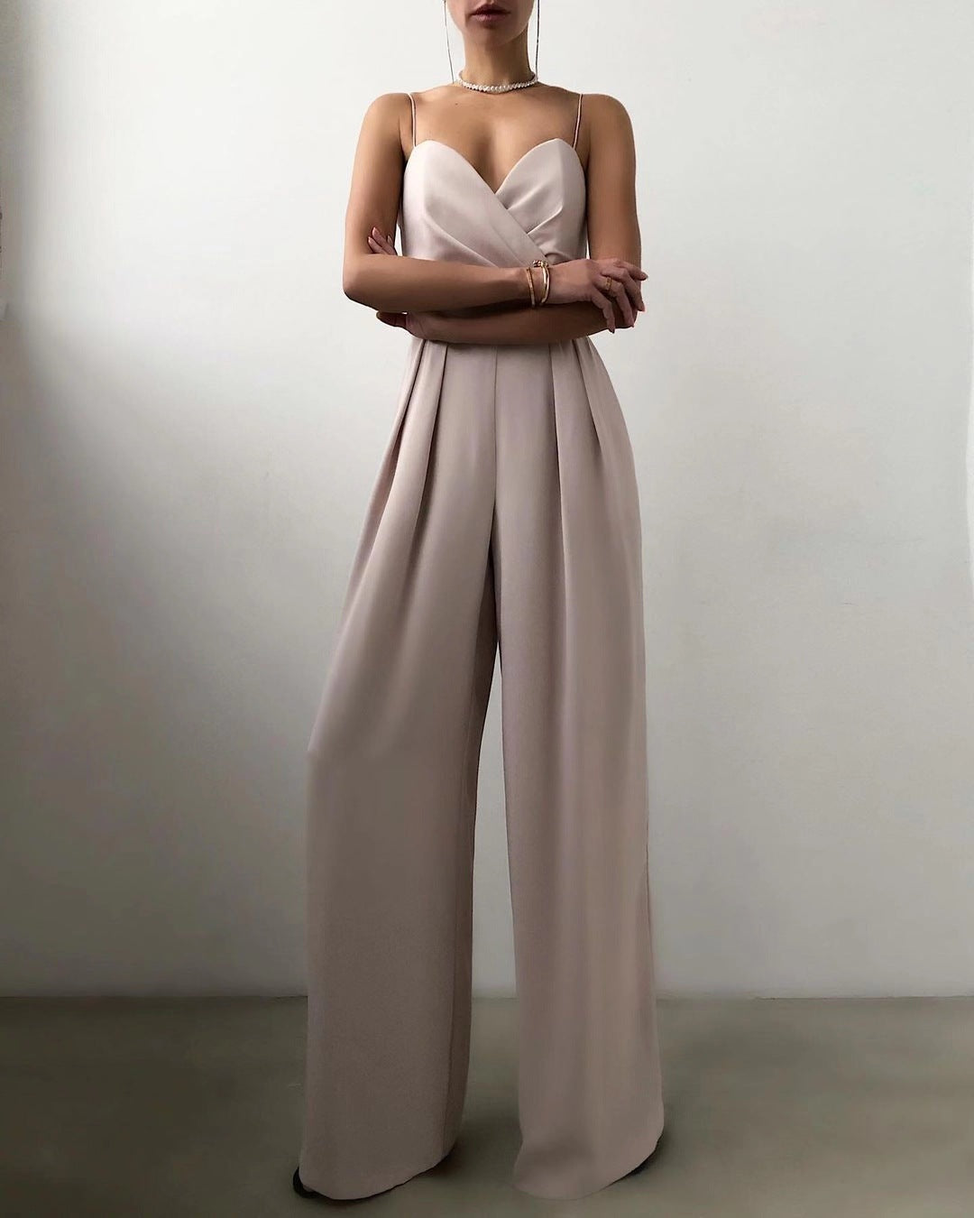 Ivyshape | Straight Jumpsuit with High Waist and Spaghetti Straps for Women