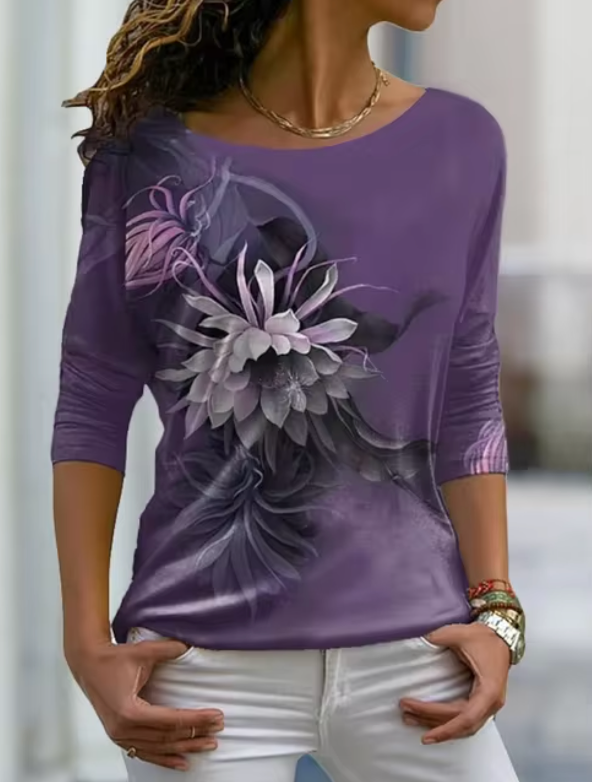 Ivyshape | Stylish Long Sleeve T-Shirt with Floral Print