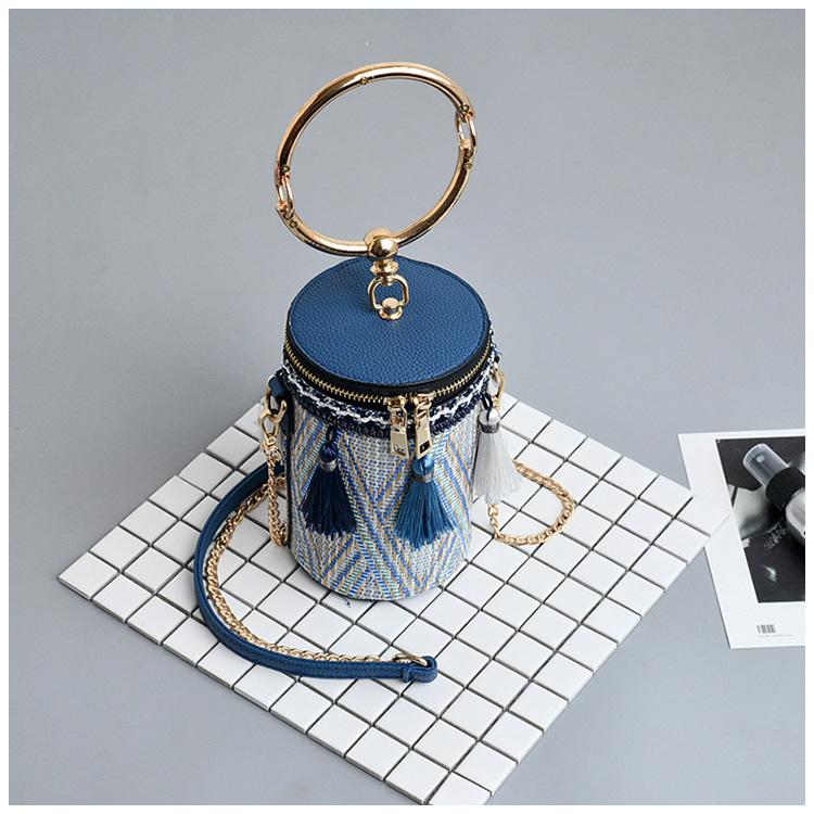 Barrel Chain Crossbody Woven Bag