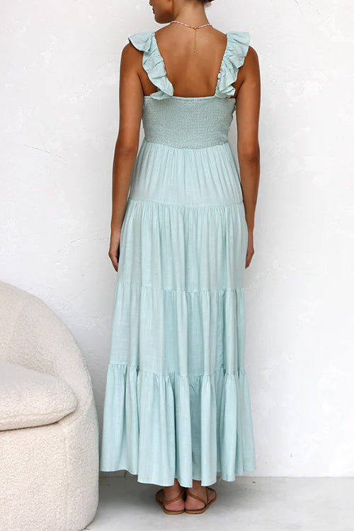 Ivyshape | V-Neck Flowing Ruffle Maxi Dress