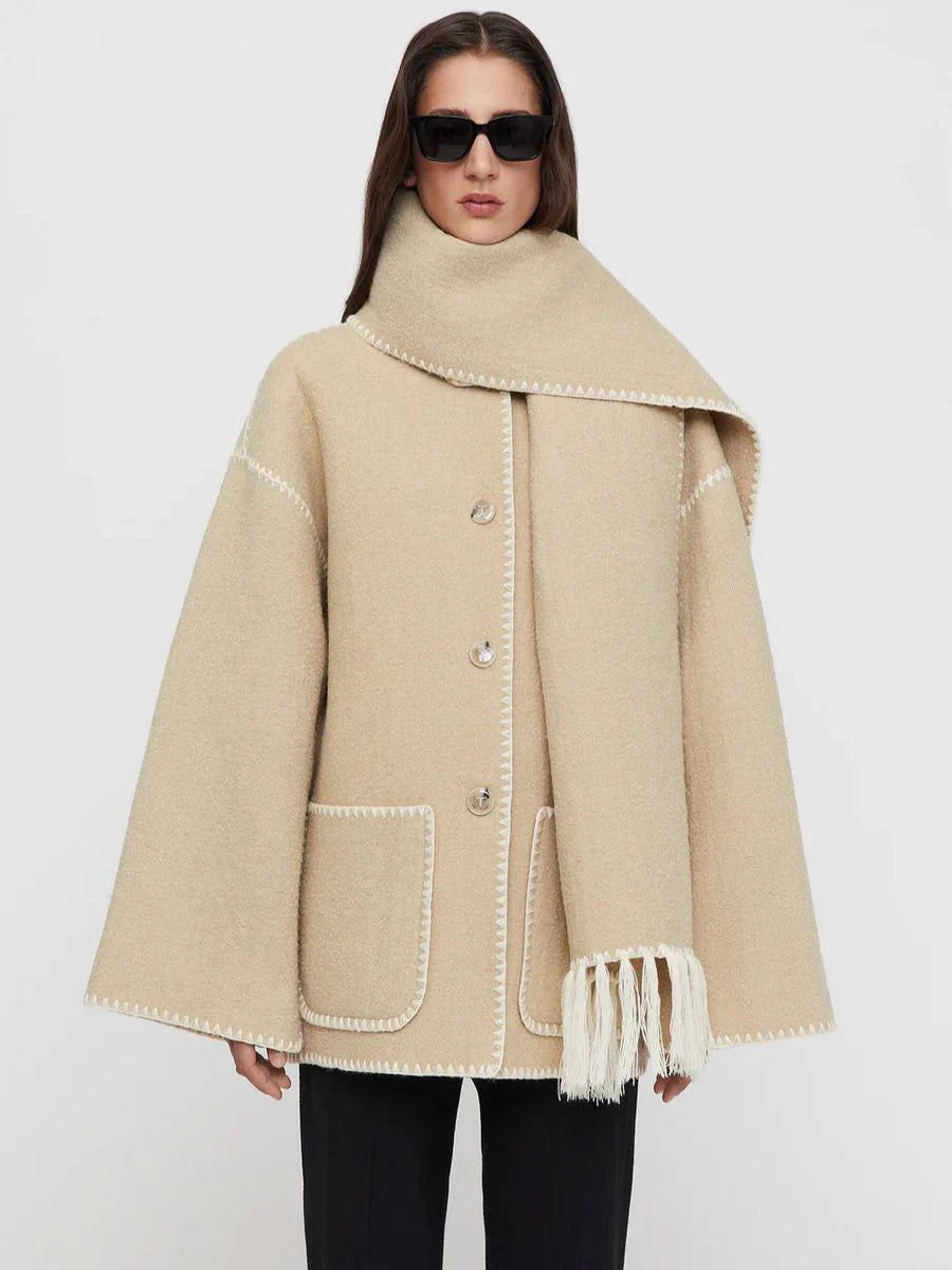 Ivyshape | Wool Blend Oversized Wrap Coat