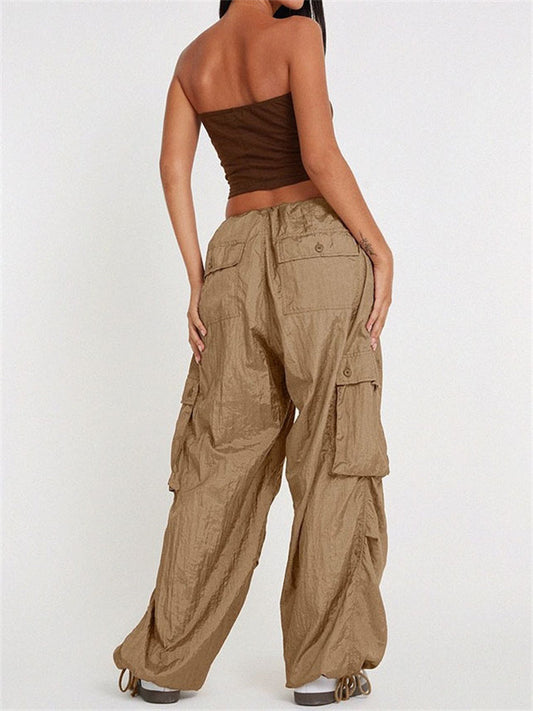 Summer High Waist Drawstring Baggy Cargo Pants for Women