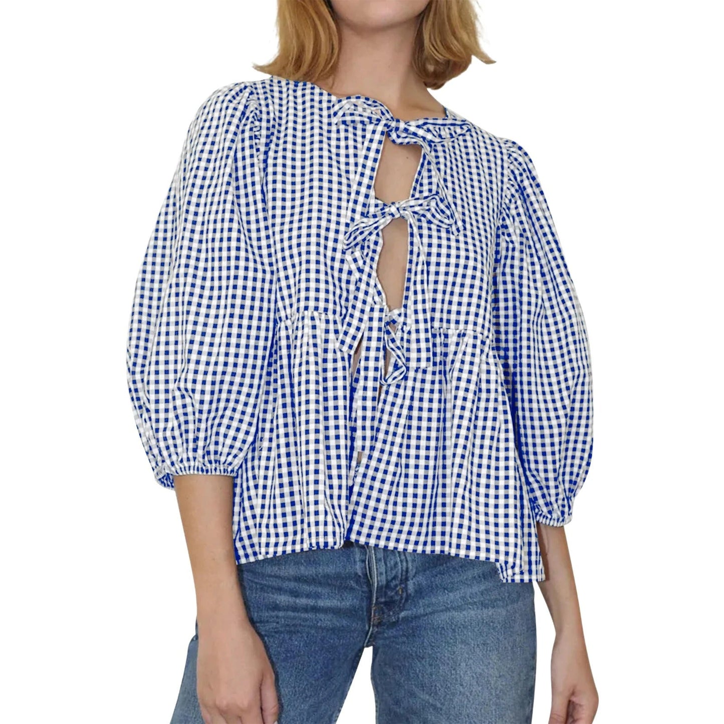 Stylish Printed Plaid Tie Shirt for Women