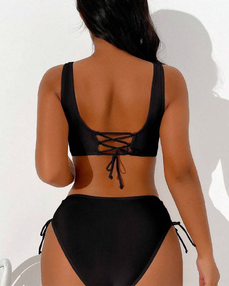 Ivyshape | Bikini Swimsuit with Drawstring and Lacing at the Back