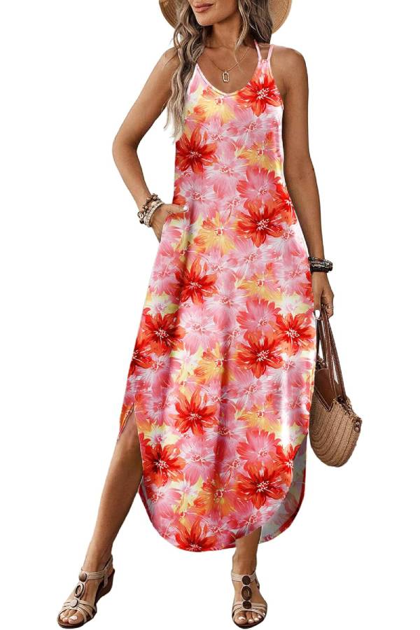 Ivyshape | V-Neck Halter Slit Bohemian Beach Resort Maxi Dress