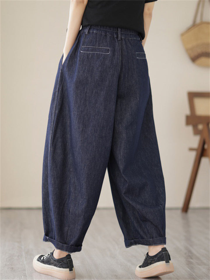 Women's Casual Blue Oversized Straight-Leg Jeans