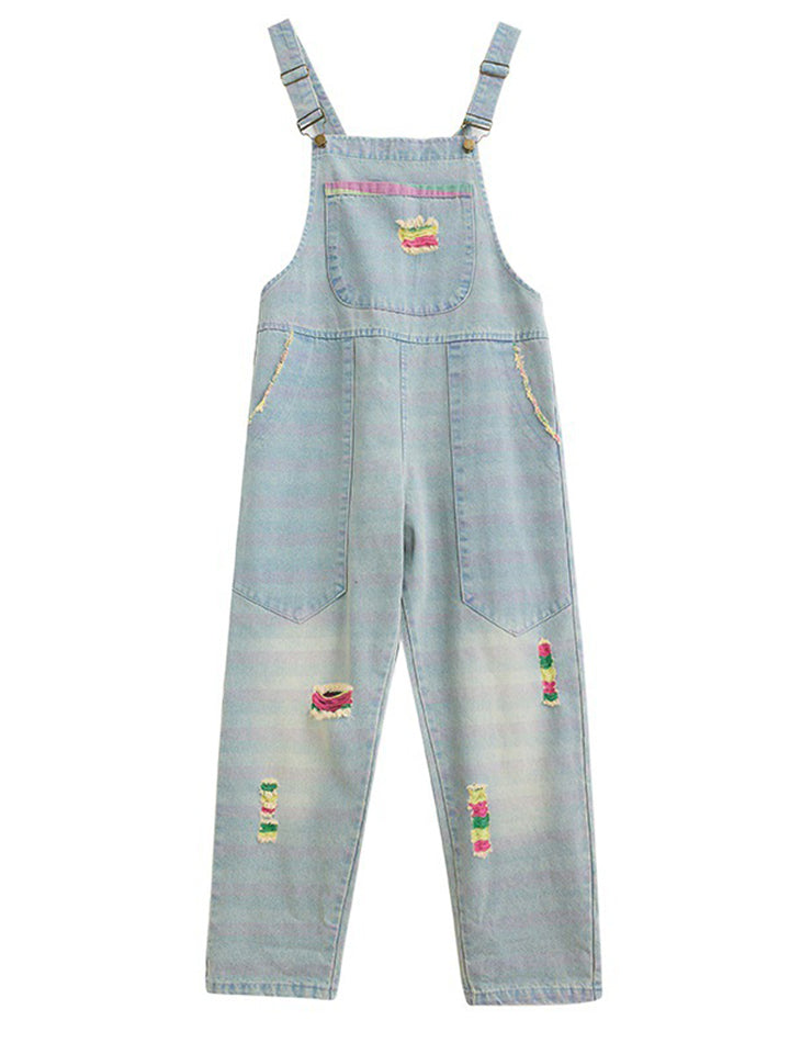 Cute Colorful Ripped Oversized Denim Jumpsuit for Women