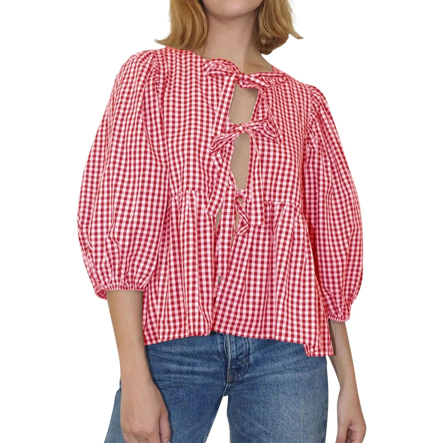 Stylish Printed Plaid Tie Shirt for Women