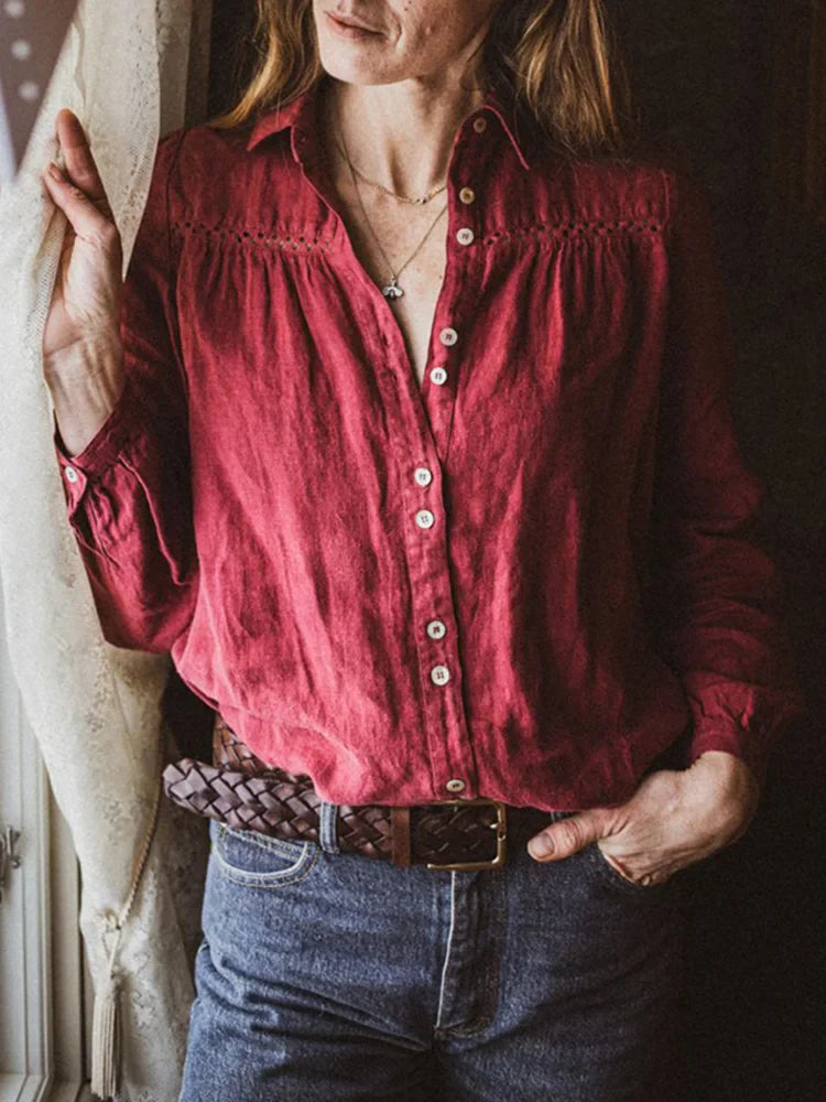 Ivyshape | Women's Vintage Blouse with Long Sleeves