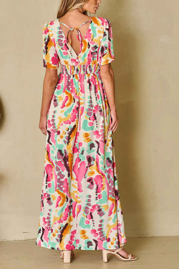 Ivyshape | Tie-Dye Print V-Neck Maxi Dress