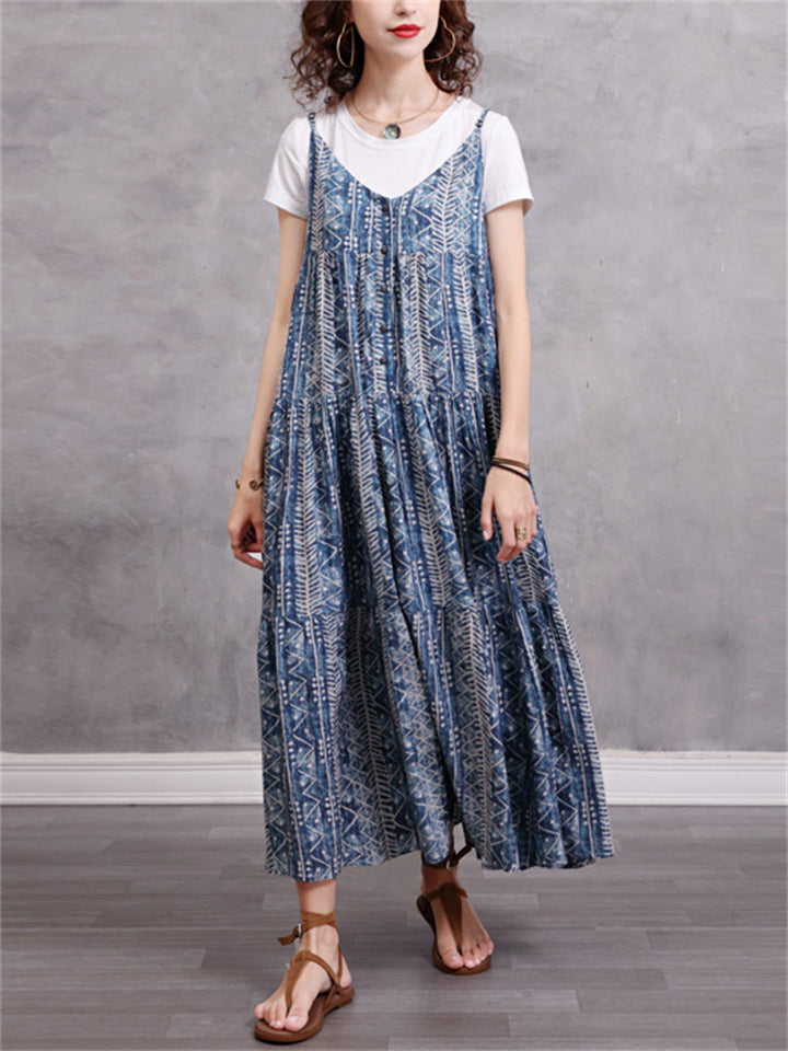 Bohemian Style Summer Vacation Flowy Sundress for Lady