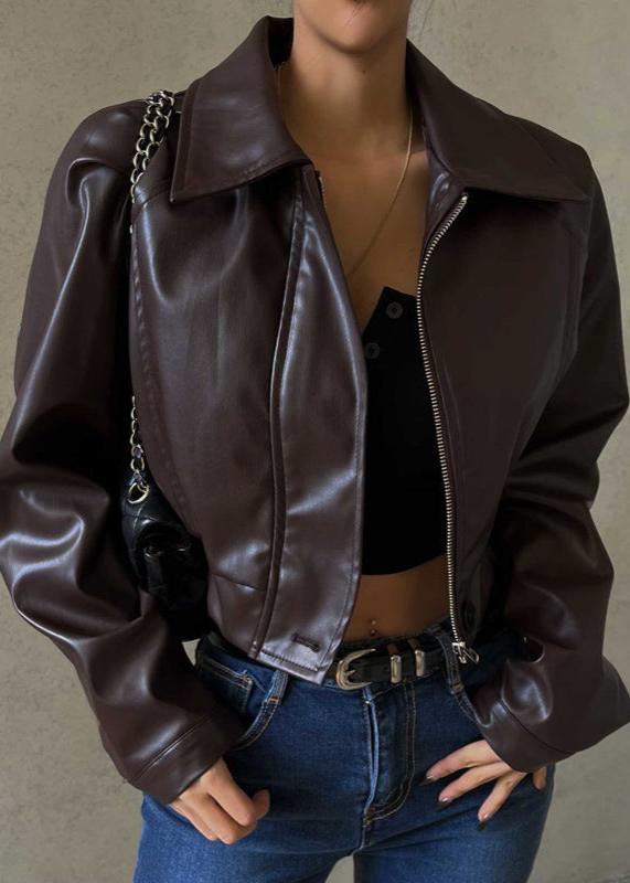 Ivyshape | Chic Zippered Pu Leather Jacket American Casual Style