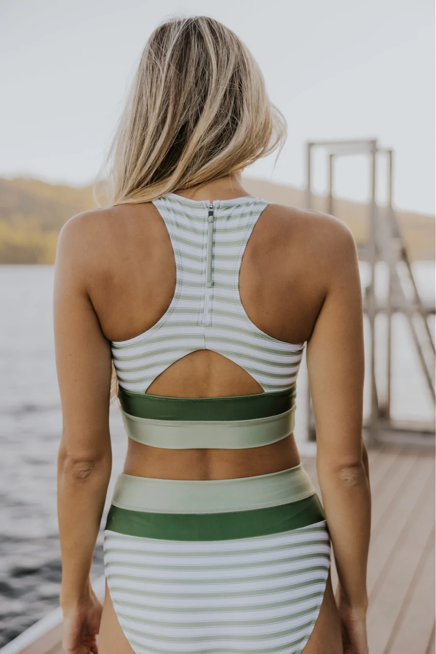 Ivyshape | Striped Zipper-Back Chic Bikini Set