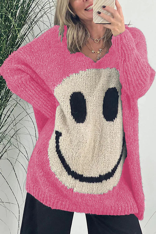 Ivyshape | Is Everything Knit Smiley Face Long Sleeved Sweater