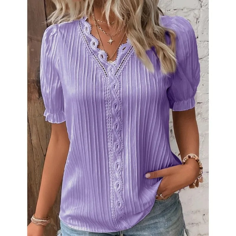 Casual V-Neck Lace Blouse for Women