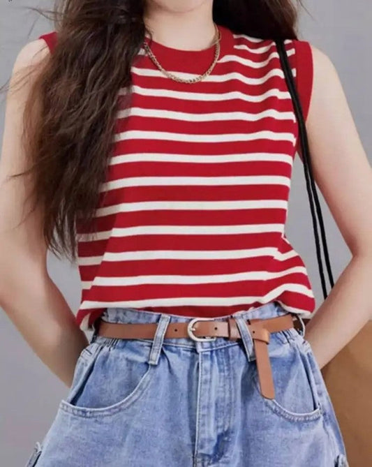 Vintage Striped Sleeveless Blouse for Women