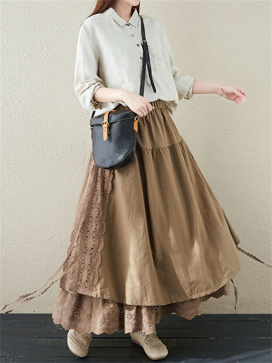 Ethnic Style Multi-Layer Splicing Linen Skirt for Women