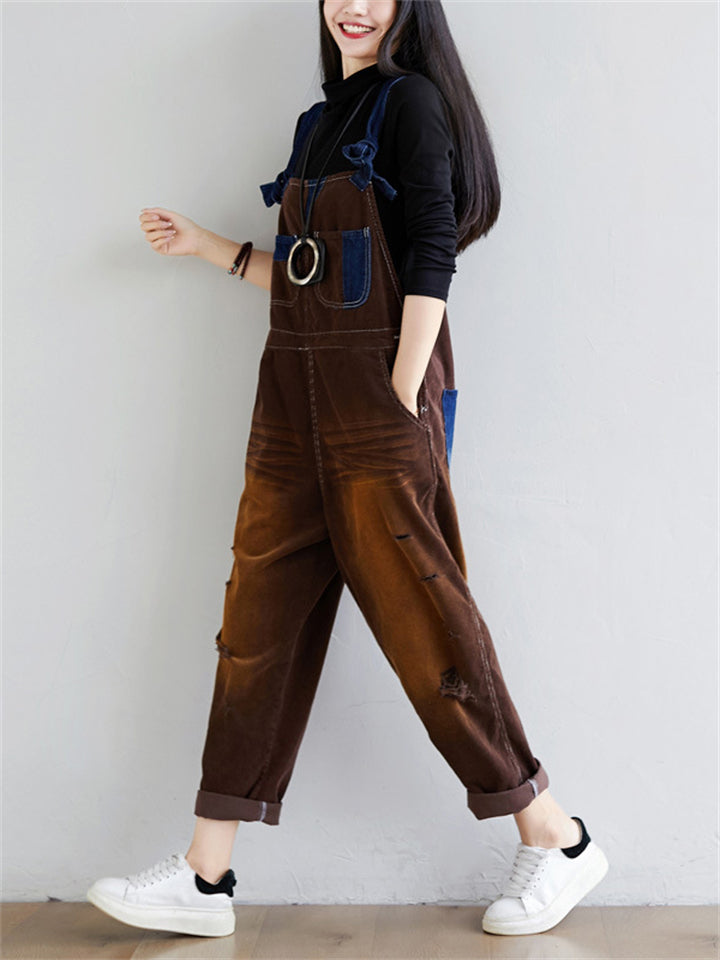 Corduroy Causal Wide-leg Denim Jumpsuits