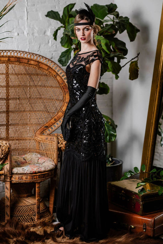 Black Sequin Maxi Flapper Dress