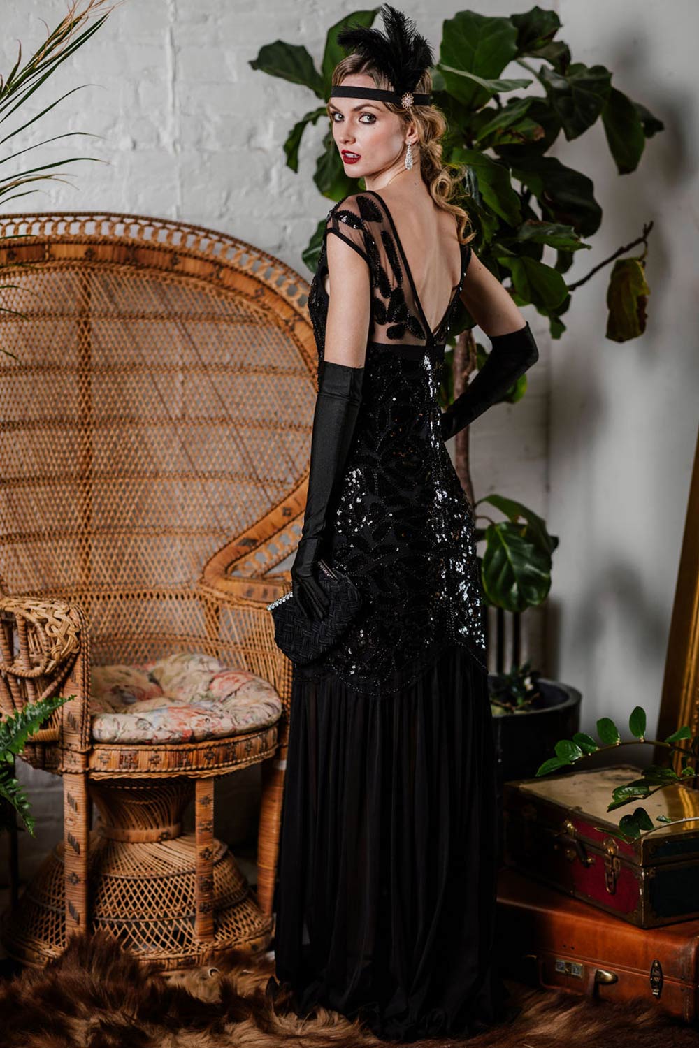 Black Sequin Maxi Flapper Dress