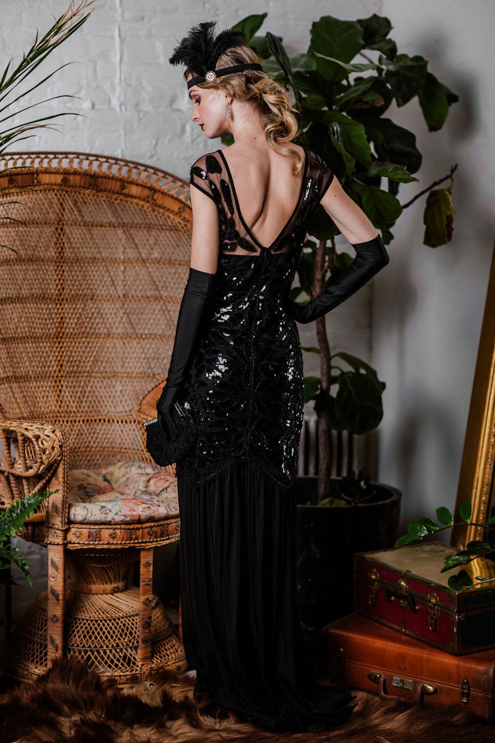 Black Sequin Maxi Flapper Dress