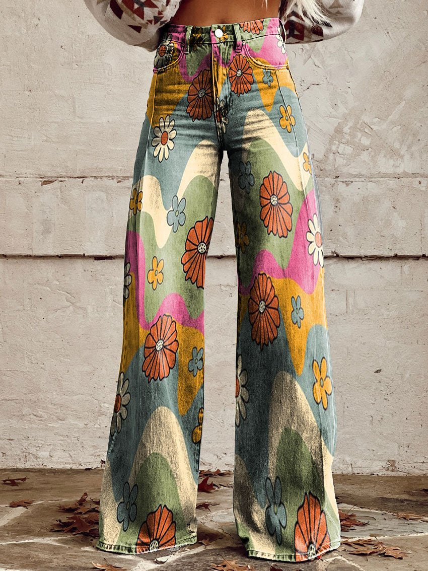 Ivyshape | Wide Floral Jeans