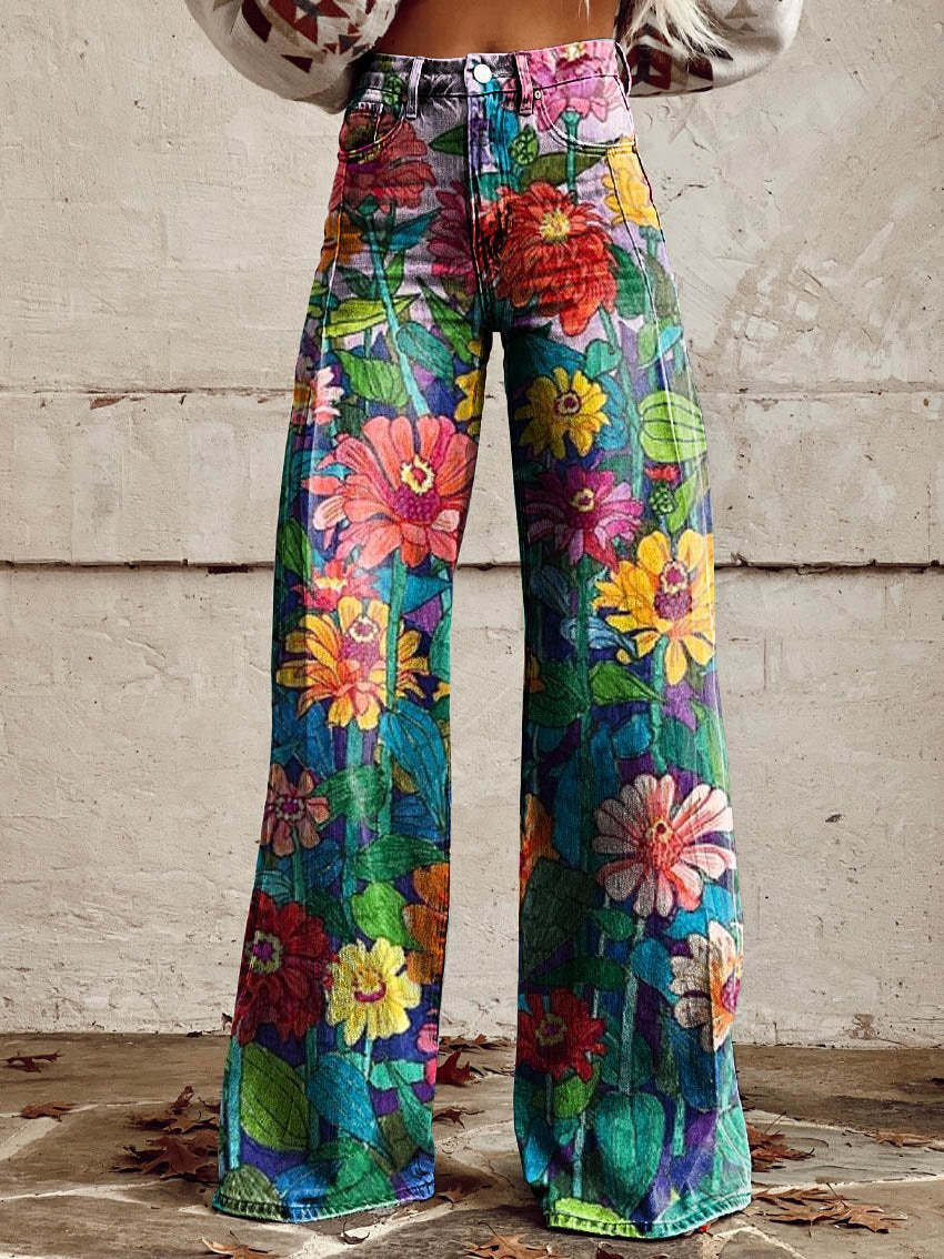 Ivyshape | Wide Floral Jeans