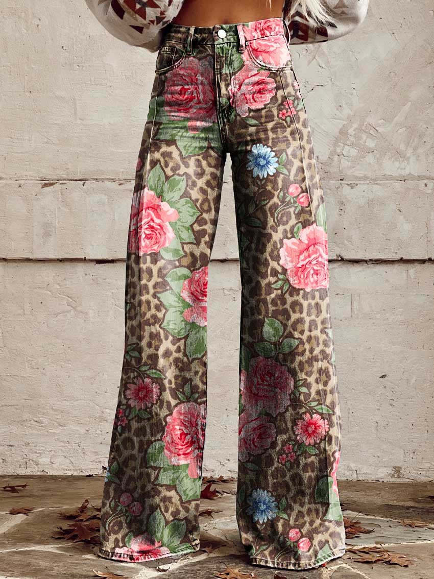 Ivyshape | Wide Floral Jeans