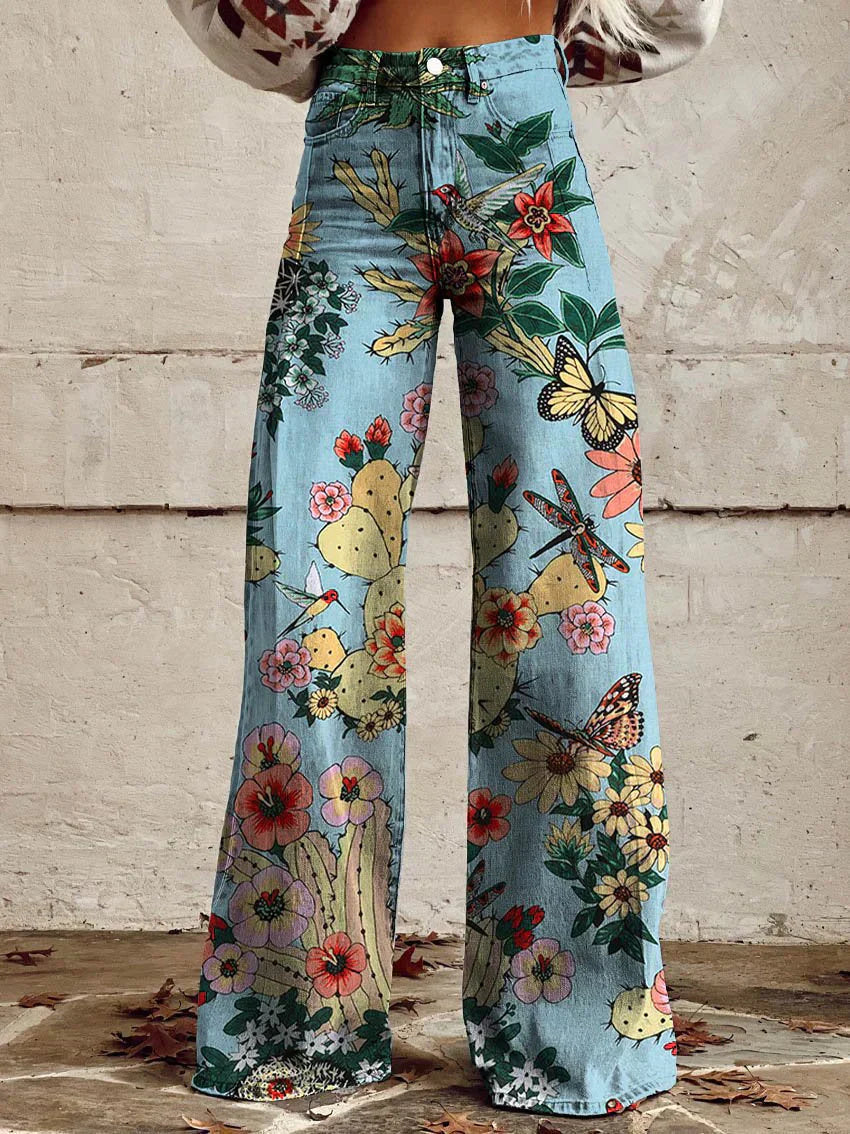 Ivyshape | Wide Floral Jeans