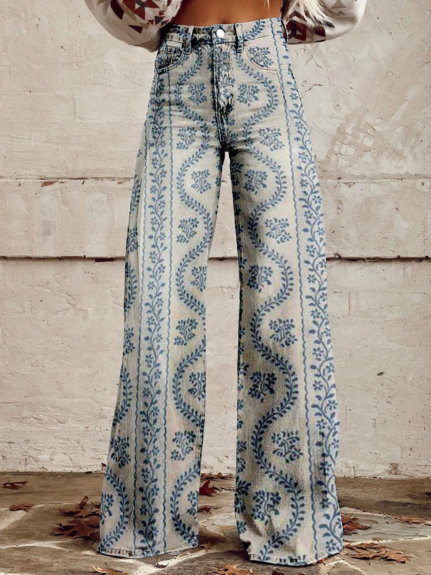 Ivyshape | Wide Floral Jeans