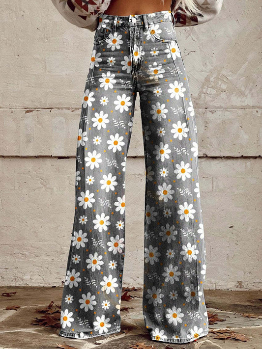 Ivyshape | Wide Floral Jeans