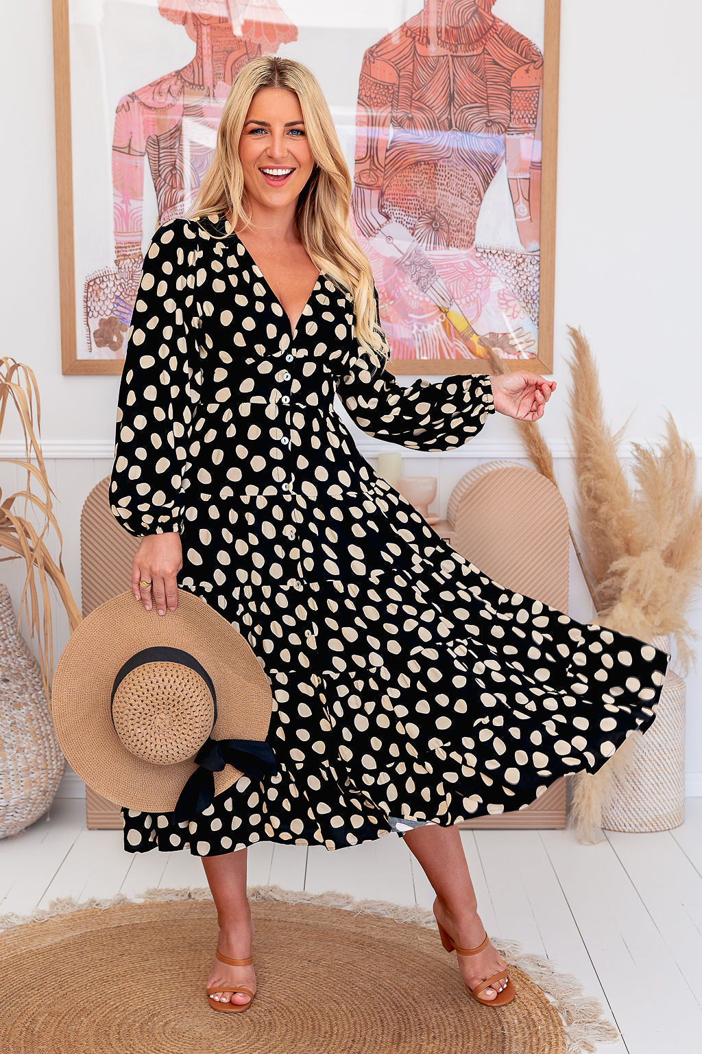 Rina Dress - Dark Polka Dot